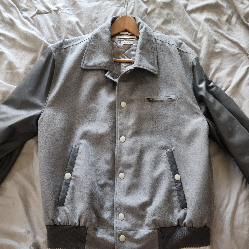 Marc Jacobs Gray Varsity Bomber with Stand-Up Collar